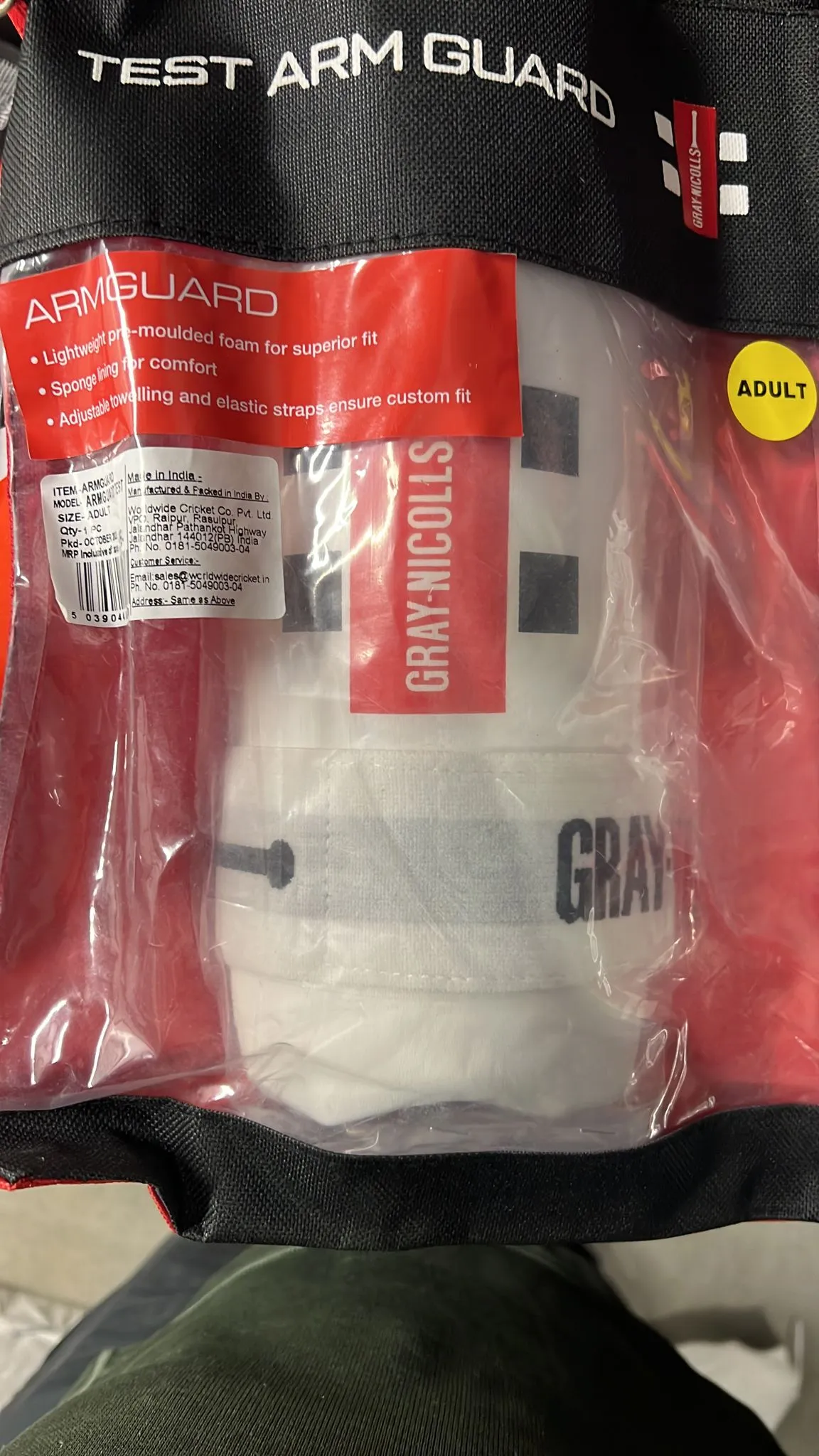 Gray Nicolls Arm Guard, Test Arm Guard, Adult