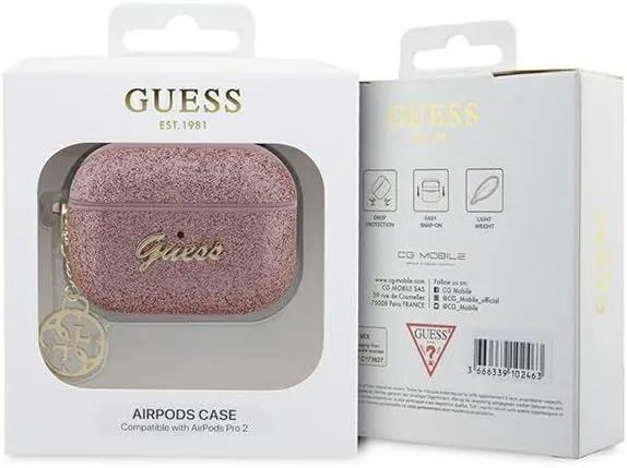 Guess Glitter Flake 4G Charm Collection for Airpods Pro 2 Pink - GUAP2GLGSHP