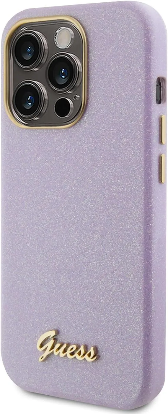 Guess Glitter Glossy Script Hard Case for iphone 15 Pro 6.1" Lilac - GUHCP15LPGMCSL