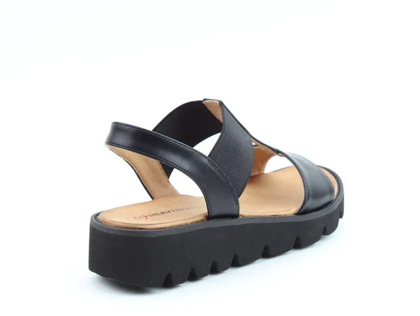 Heavenly Feet Ladies Ritz Wedge Elasticated Strap Sandal -BLACK