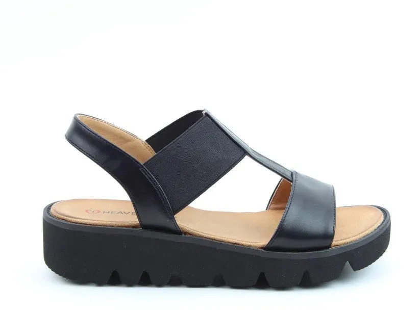 Heavenly Feet Ladies Ritz Wedge Elasticated Strap Sandal -BLACK