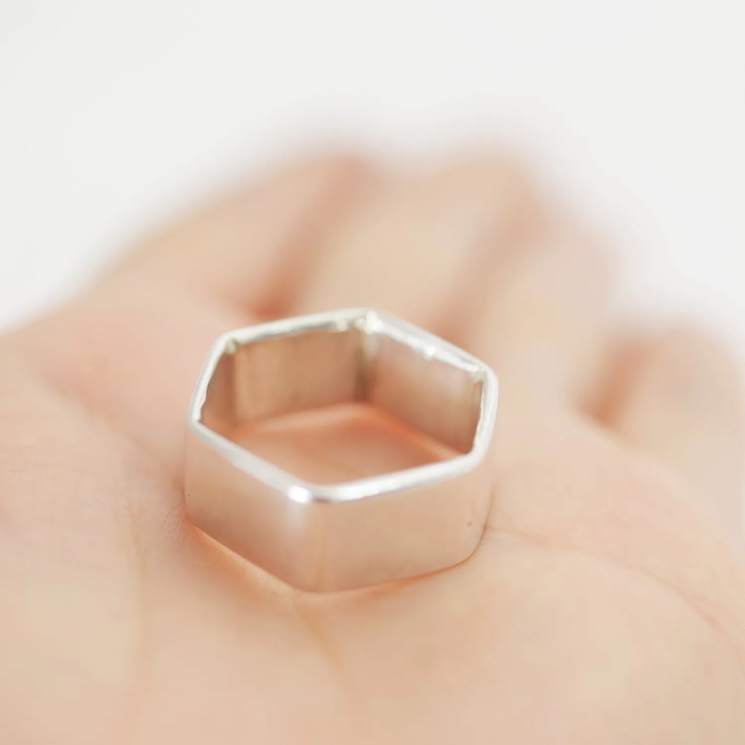 Hexagon band Ring - Silver