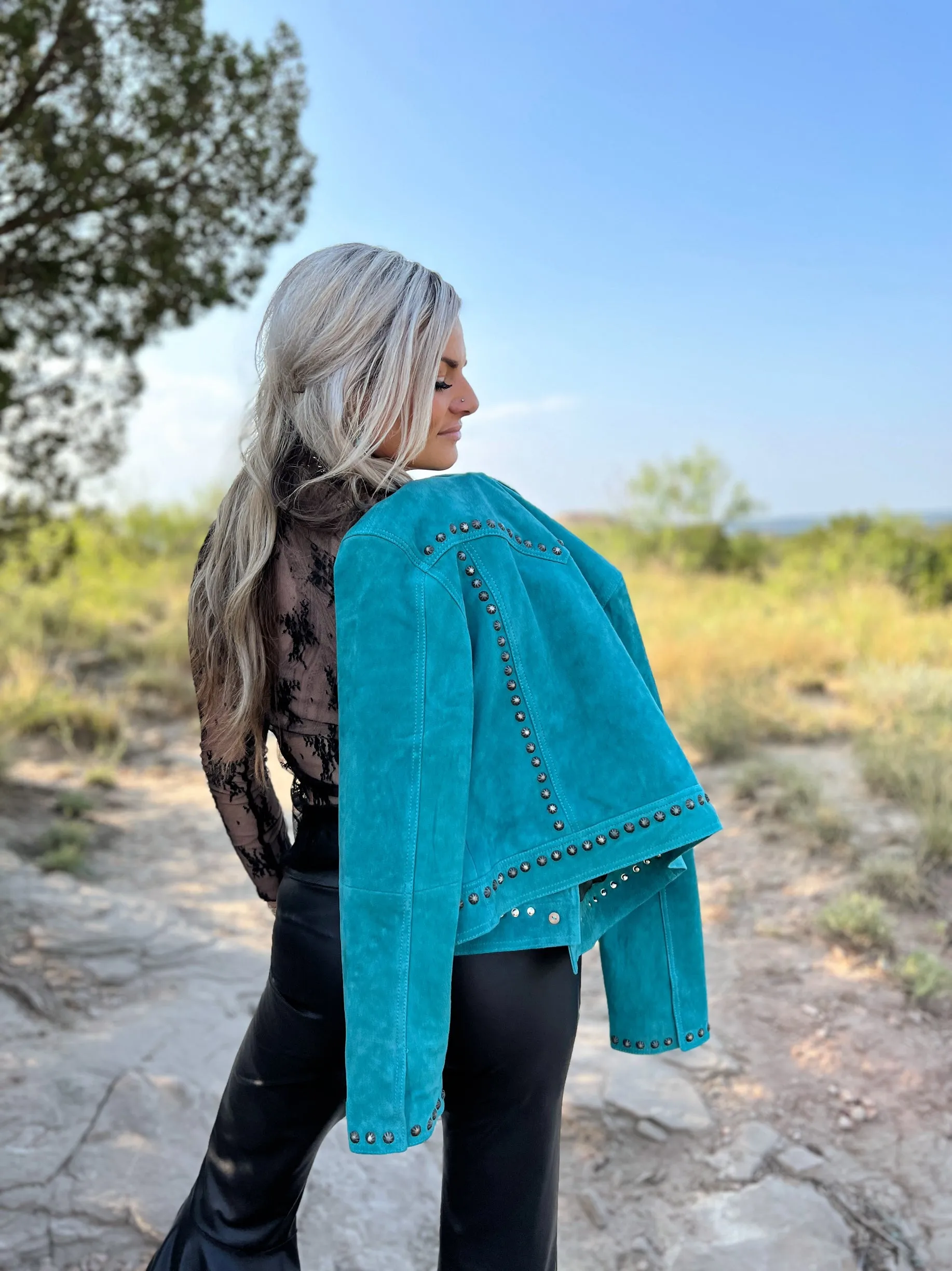 It's Getting Dangerous Studded Leather Jacket - Turquoise