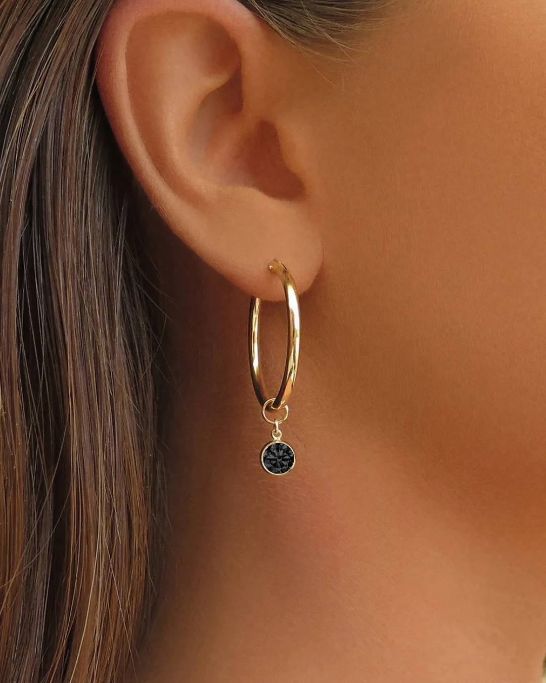 Large Black CZ Thick Hoop Earrings