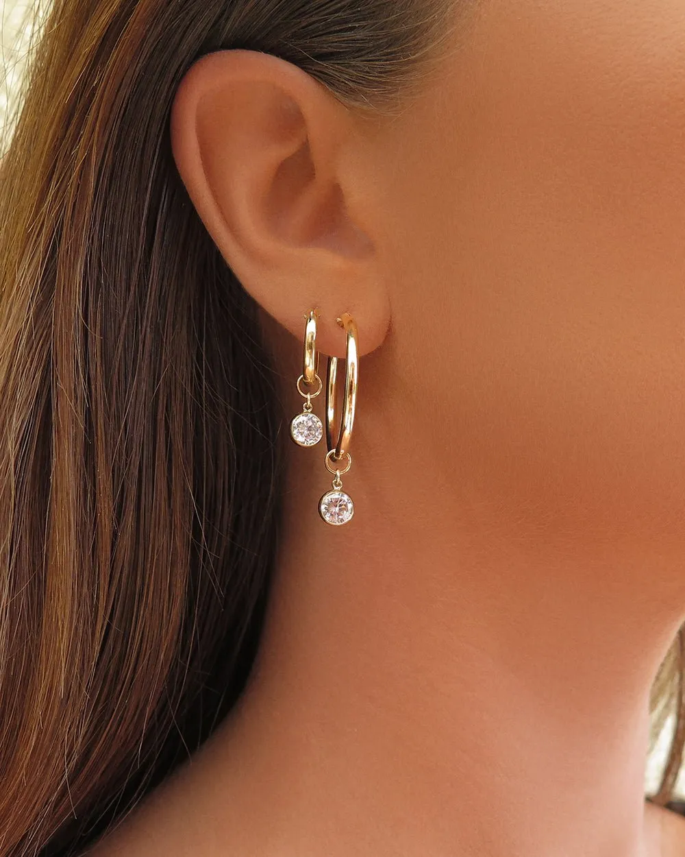 Large White CZ Thick Hoop Earrings