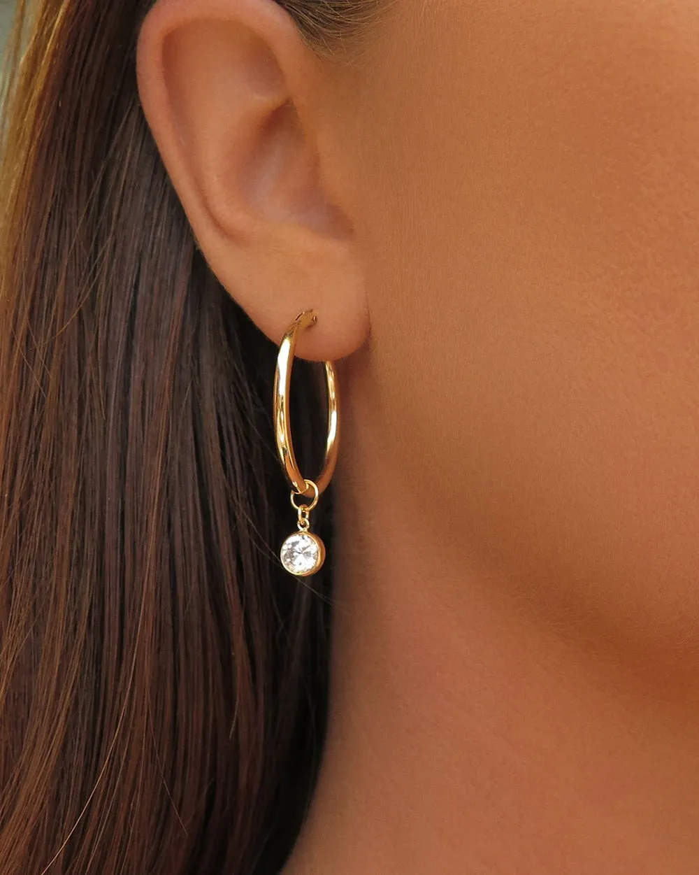 Large White CZ Thick Hoop Earrings