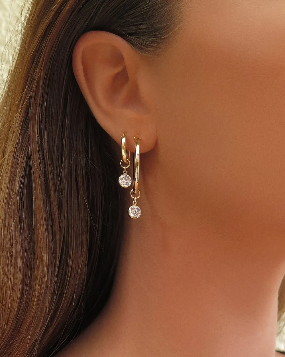 Large White CZ Thick Hoop Earrings