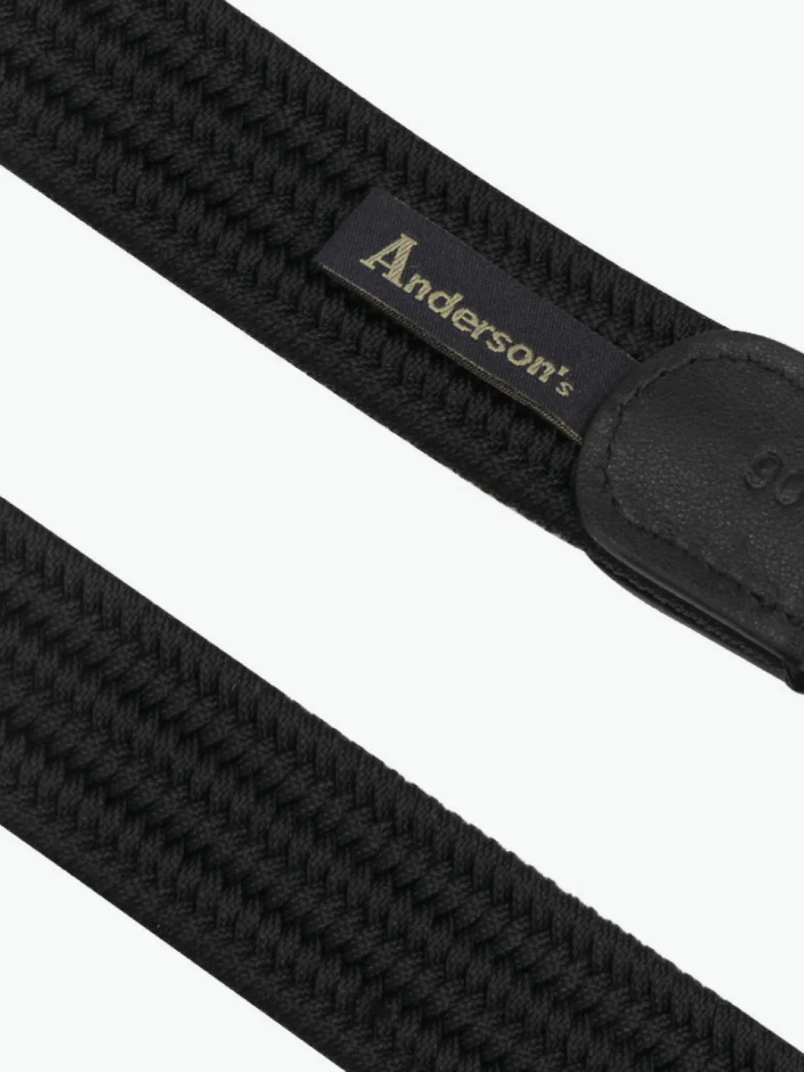 Leather-Trimmed Woven Slim Belt Black