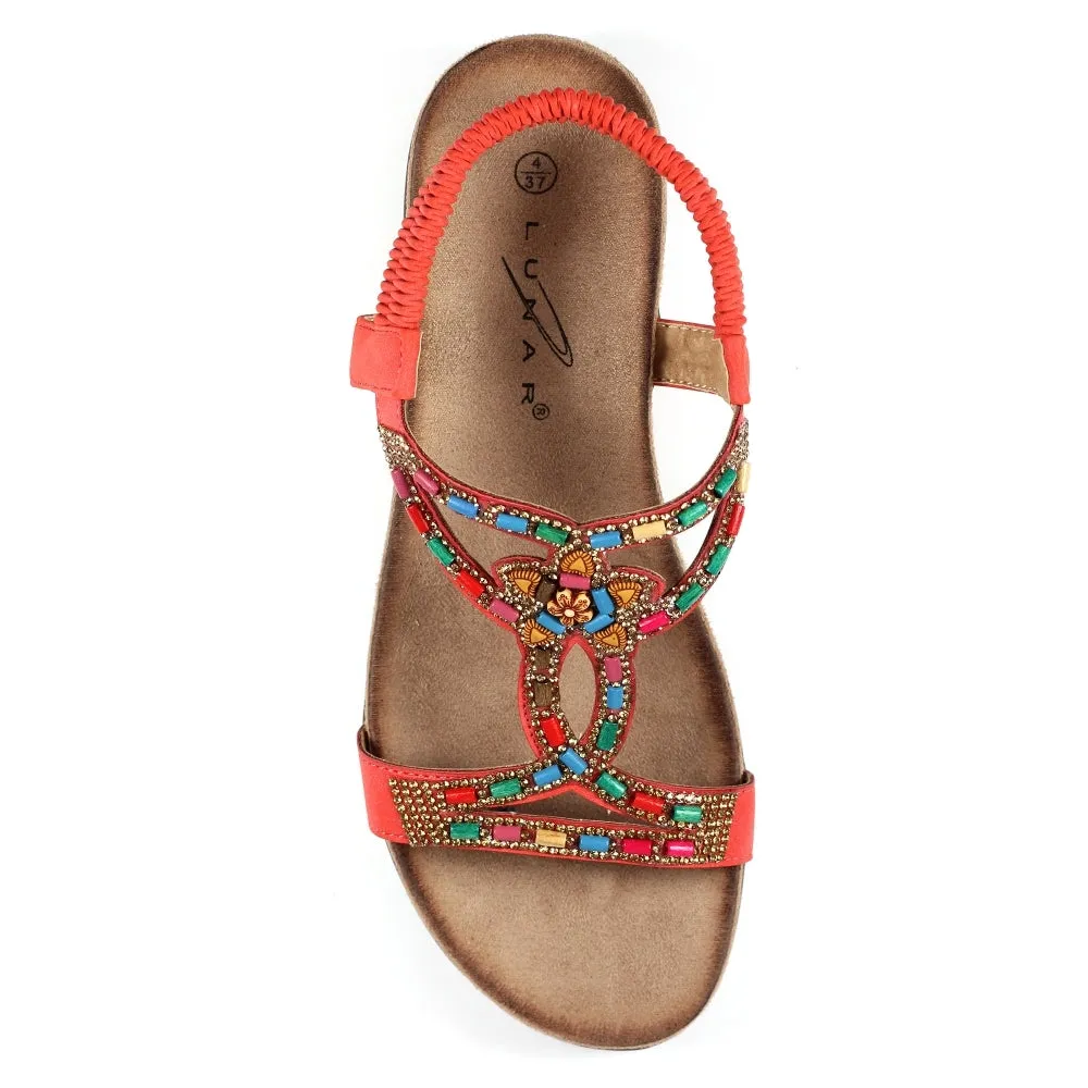 Lunar JLH331 OR - Lunar Mariella Orange Beaded Sandal