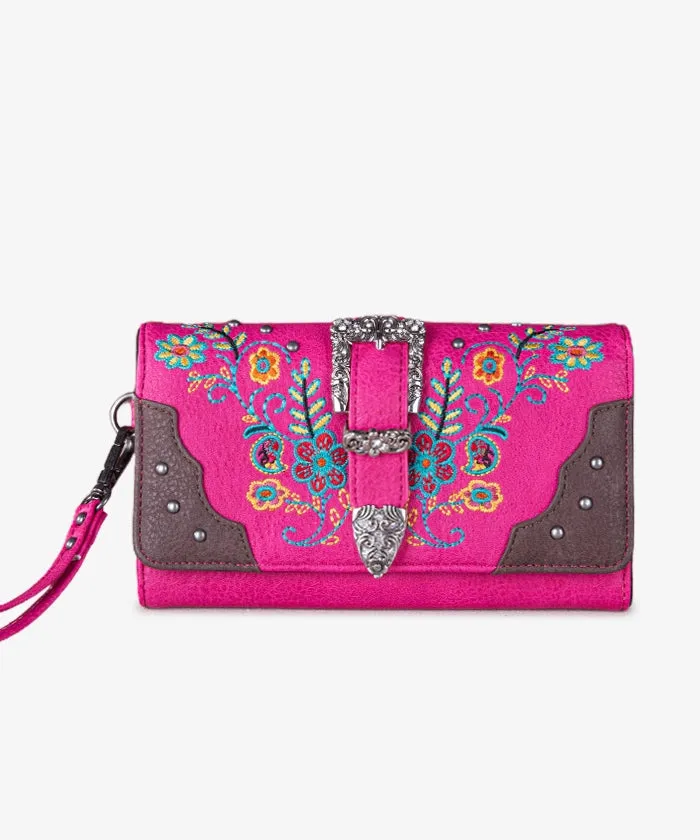 Montana West Floral Embroidered Buckle Wallet