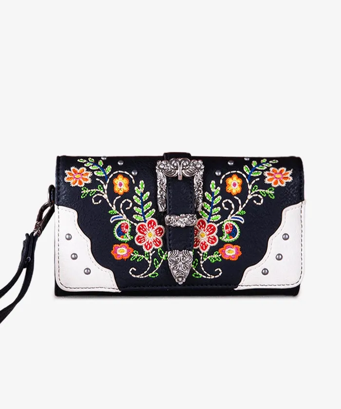 Montana West Floral Embroidered Buckle Wallet