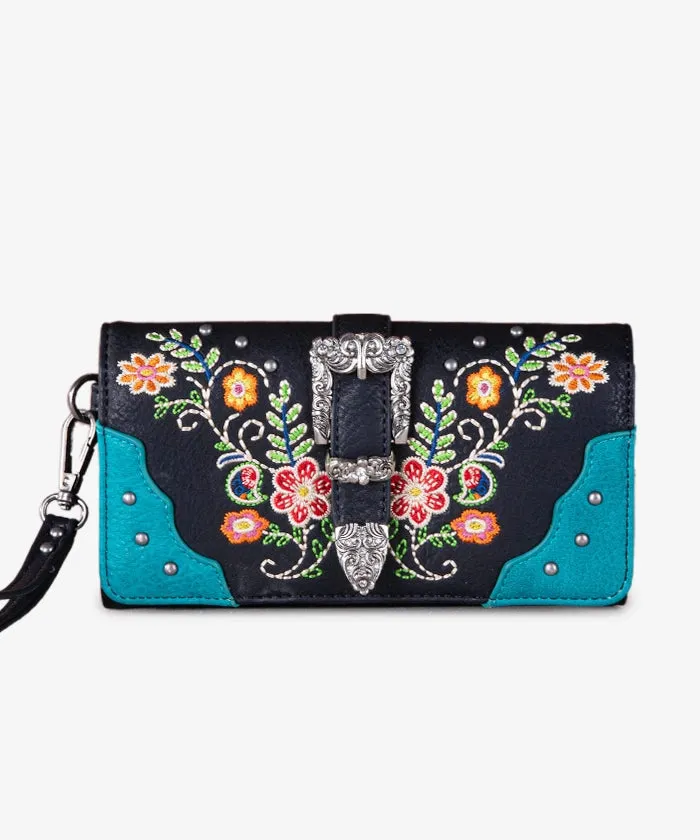 Montana West Floral Embroidered Buckle Wallet