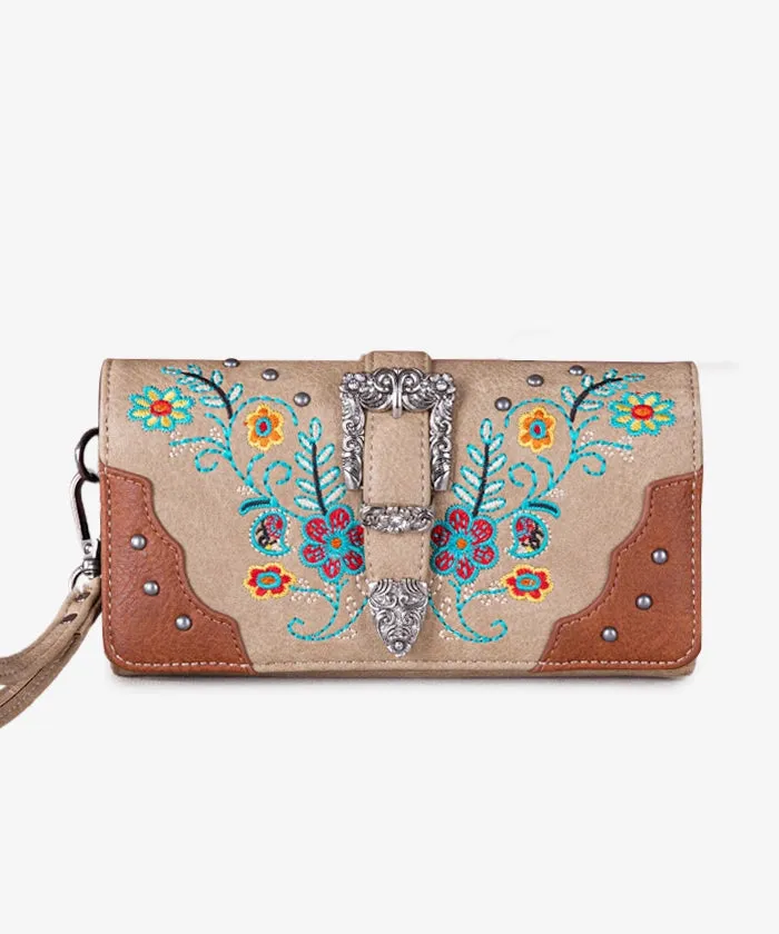 Montana West Floral Embroidered Buckle Wallet