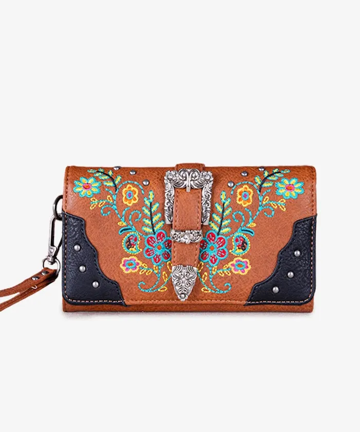 Montana West Floral Embroidered Buckle Wallet