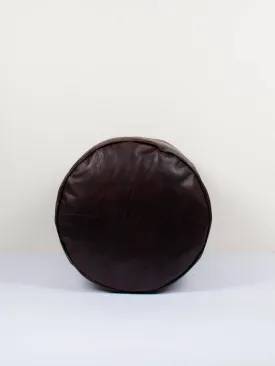 Moroccan Leather Plain Drum Pouffe, Dark Chocolate