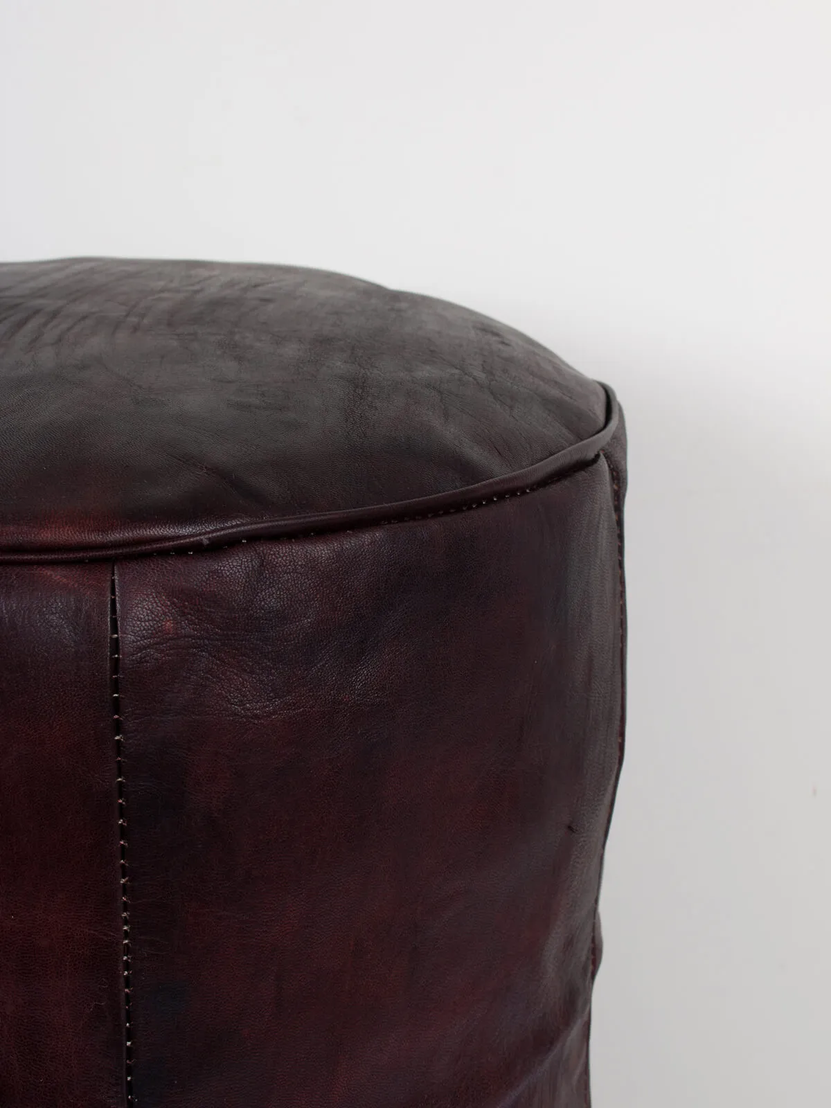 Moroccan Leather Plain Drum Pouffe, Dark Chocolate