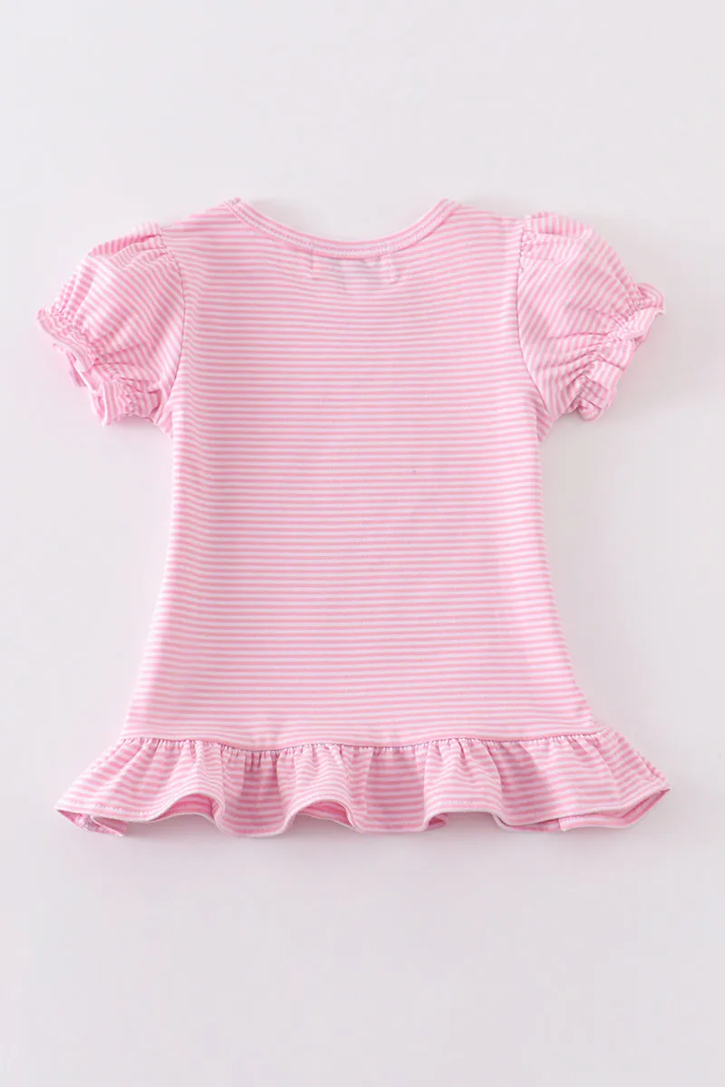 Premium Pink & white stripe ruffle top