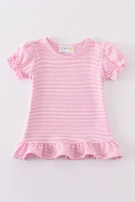 Premium Pink & white stripe ruffle top