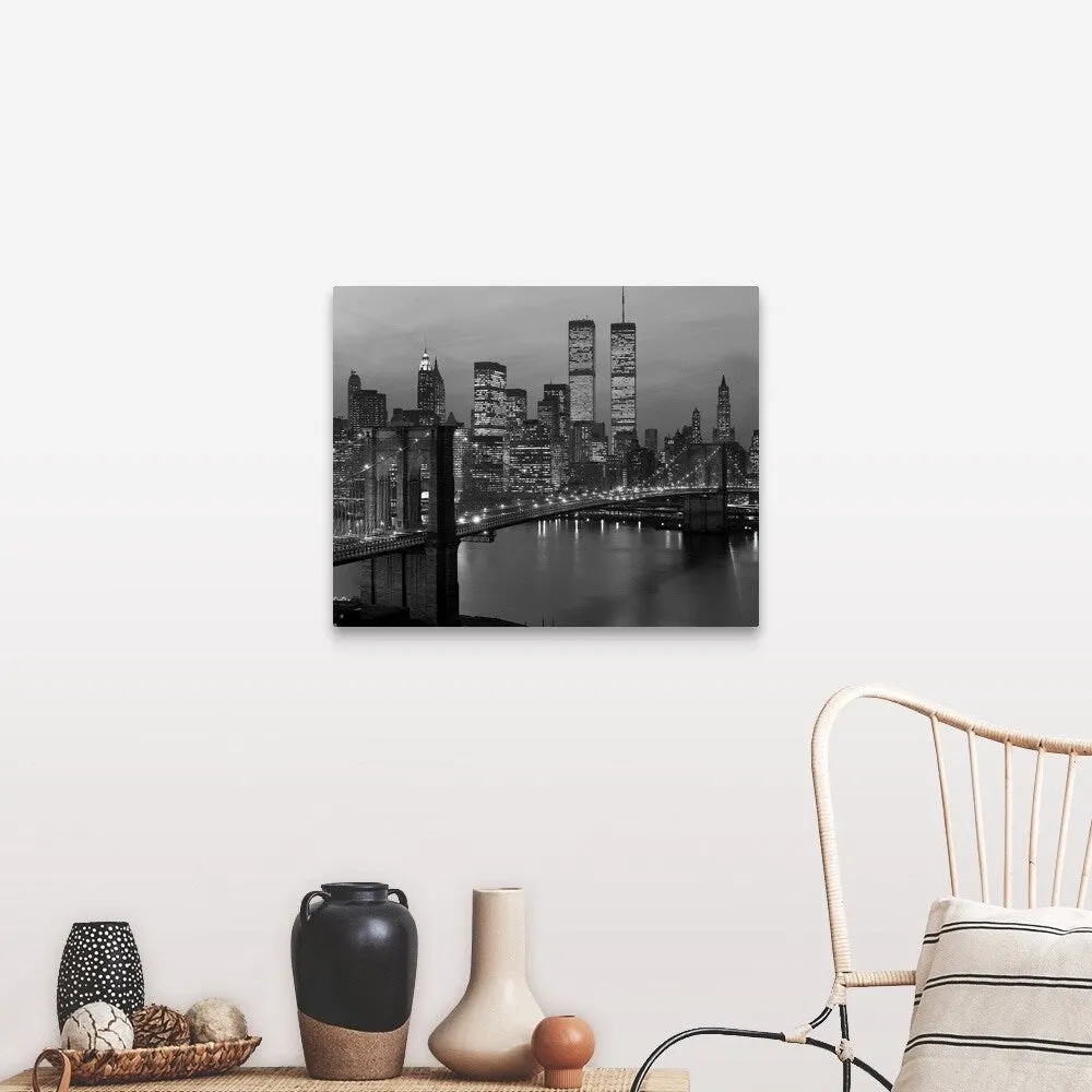 "1980's New York City Lower Manhattan Skyline Brooklyn Bridge World Trade Center" Canvas Wall Art