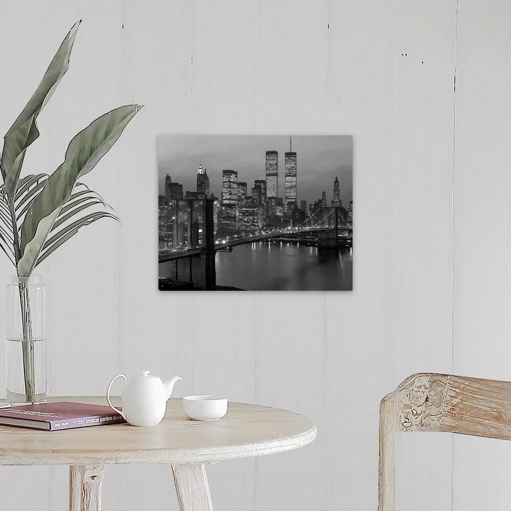 "1980's New York City Lower Manhattan Skyline Brooklyn Bridge World Trade Center" Canvas Wall Art