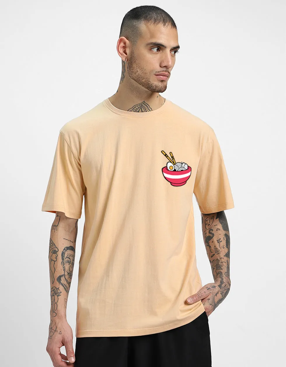 RAMEN Beige Oversized Back Graphic Printed Tshirt