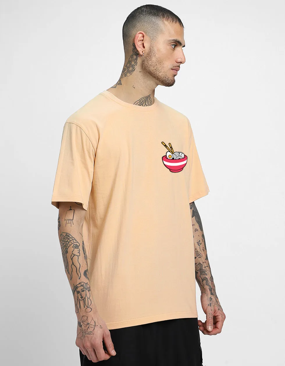 RAMEN Beige Oversized Back Graphic Printed Tshirt