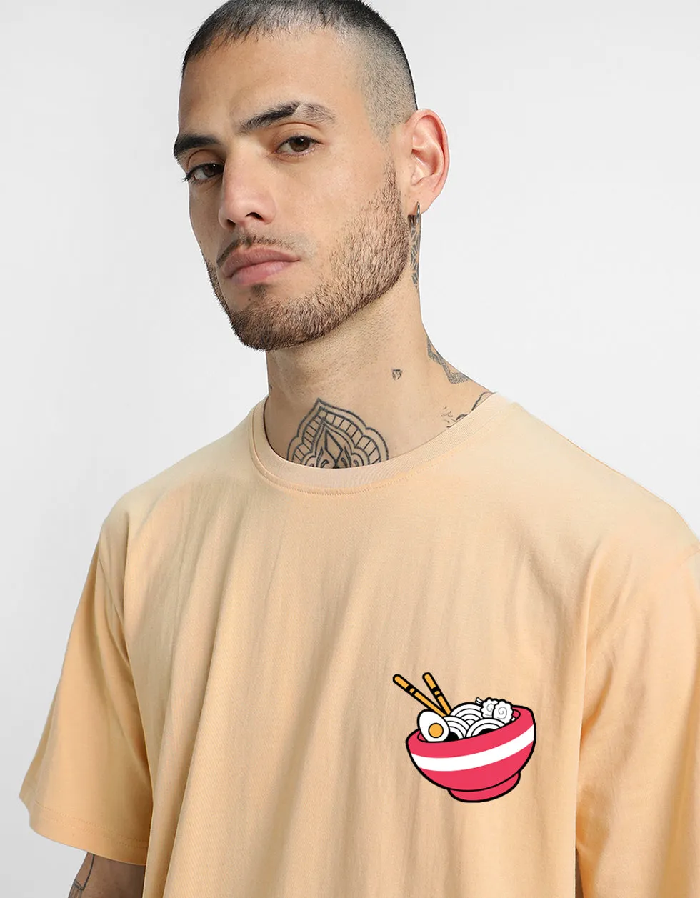 RAMEN Beige Oversized Back Graphic Printed Tshirt