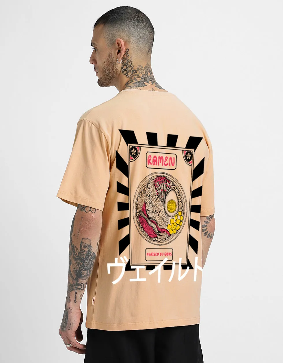 RAMEN Beige Oversized Back Graphic Printed Tshirt