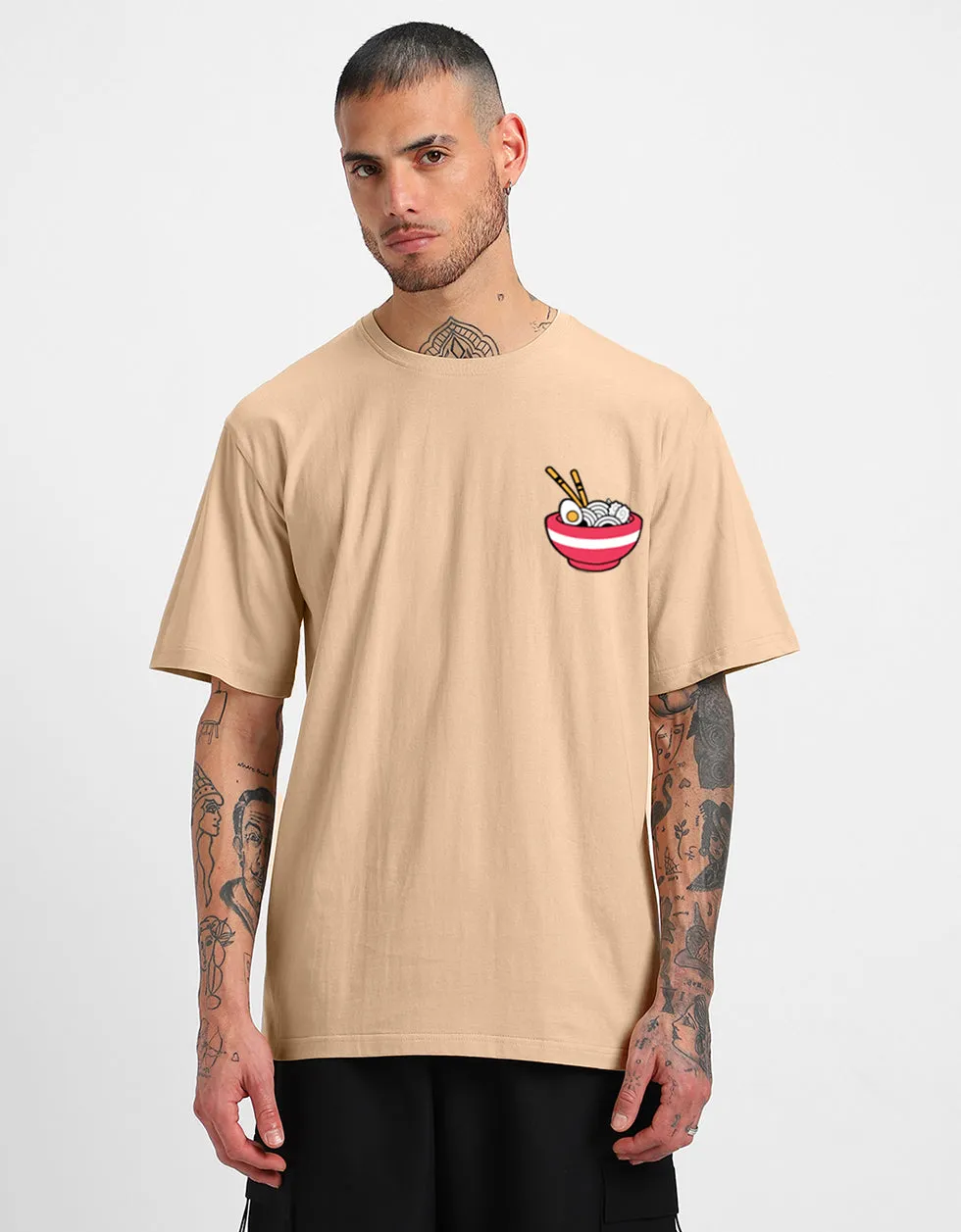 RAMEN Beige Oversized Back Graphic Printed Tshirt