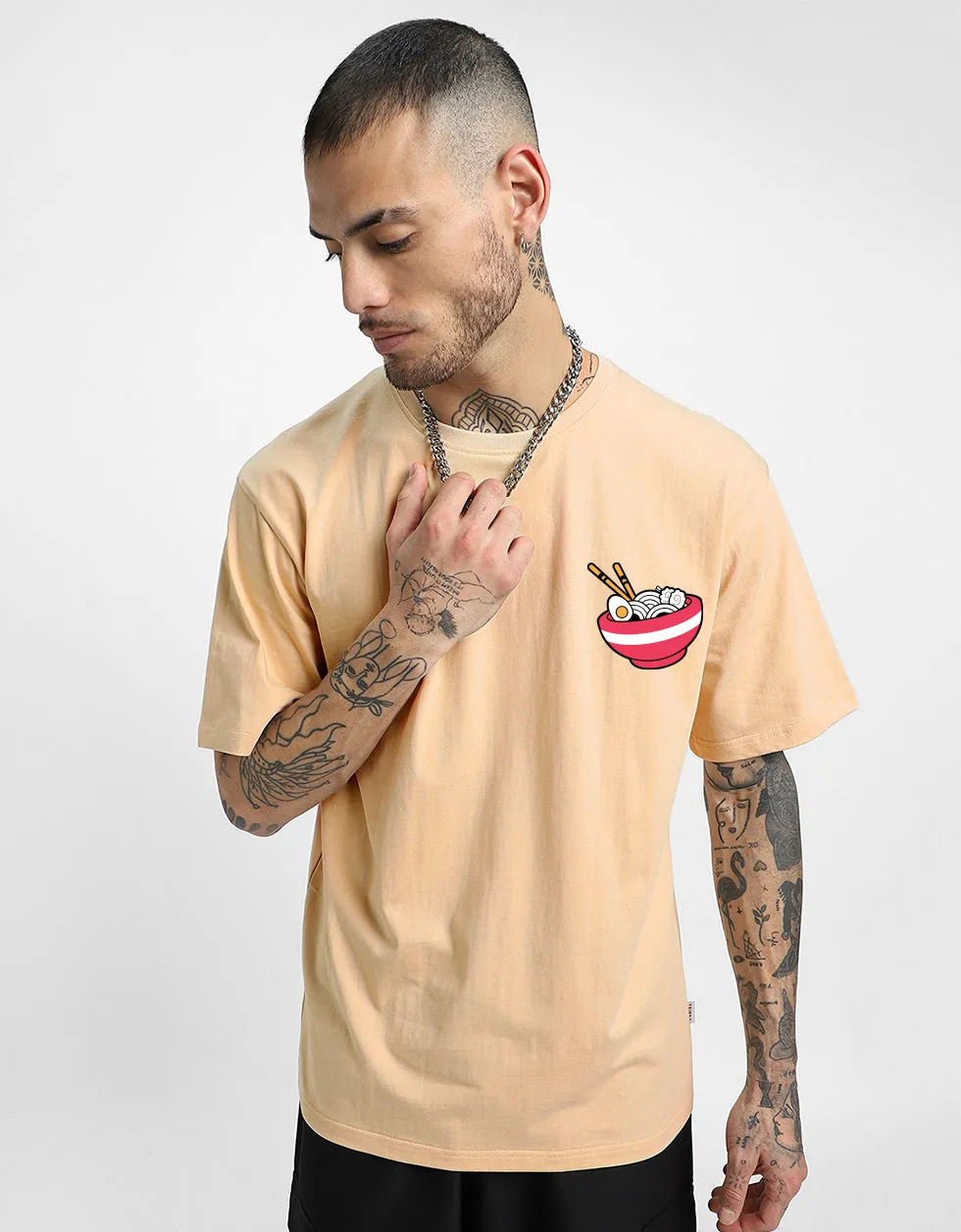 RAMEN Beige Oversized Back Graphic Printed Tshirt