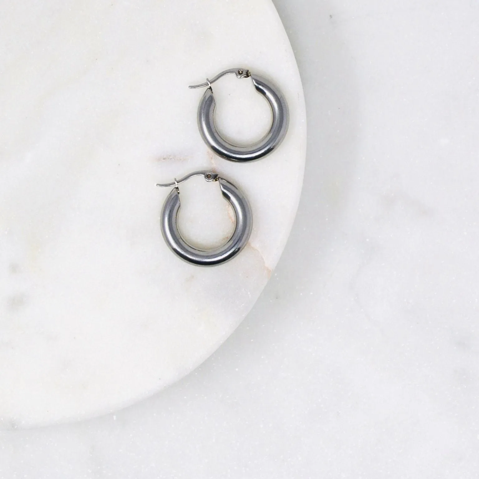 Retro Hoop Earrings - Thick Medium Stainless