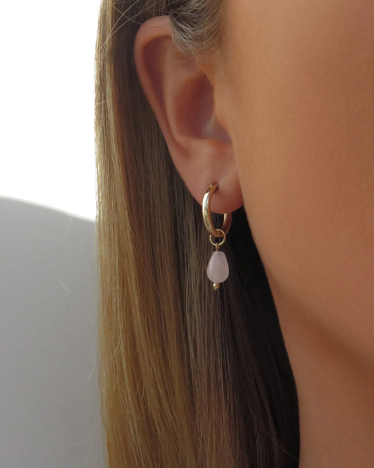 Rose Quartz Teardrop Thick Hoop Earrings