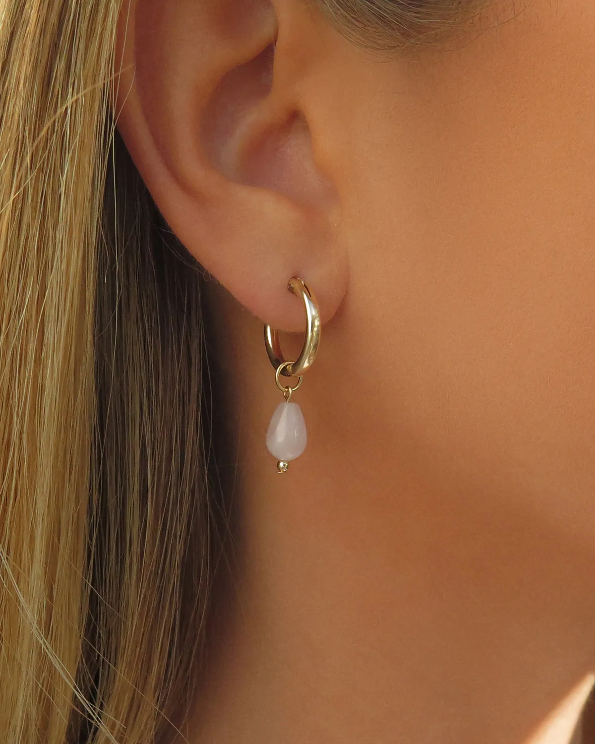 Rose Quartz Teardrop Thick Hoop Earrings