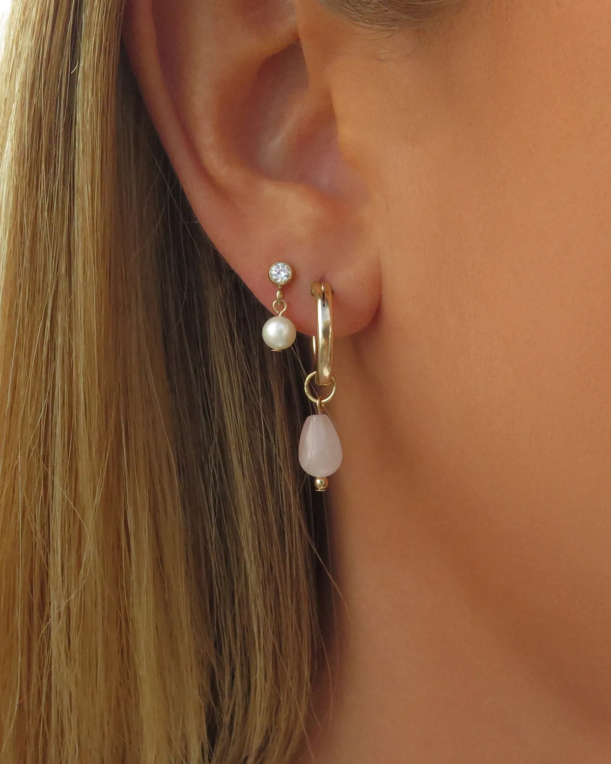 Rose Quartz Teardrop Thick Hoop Earrings