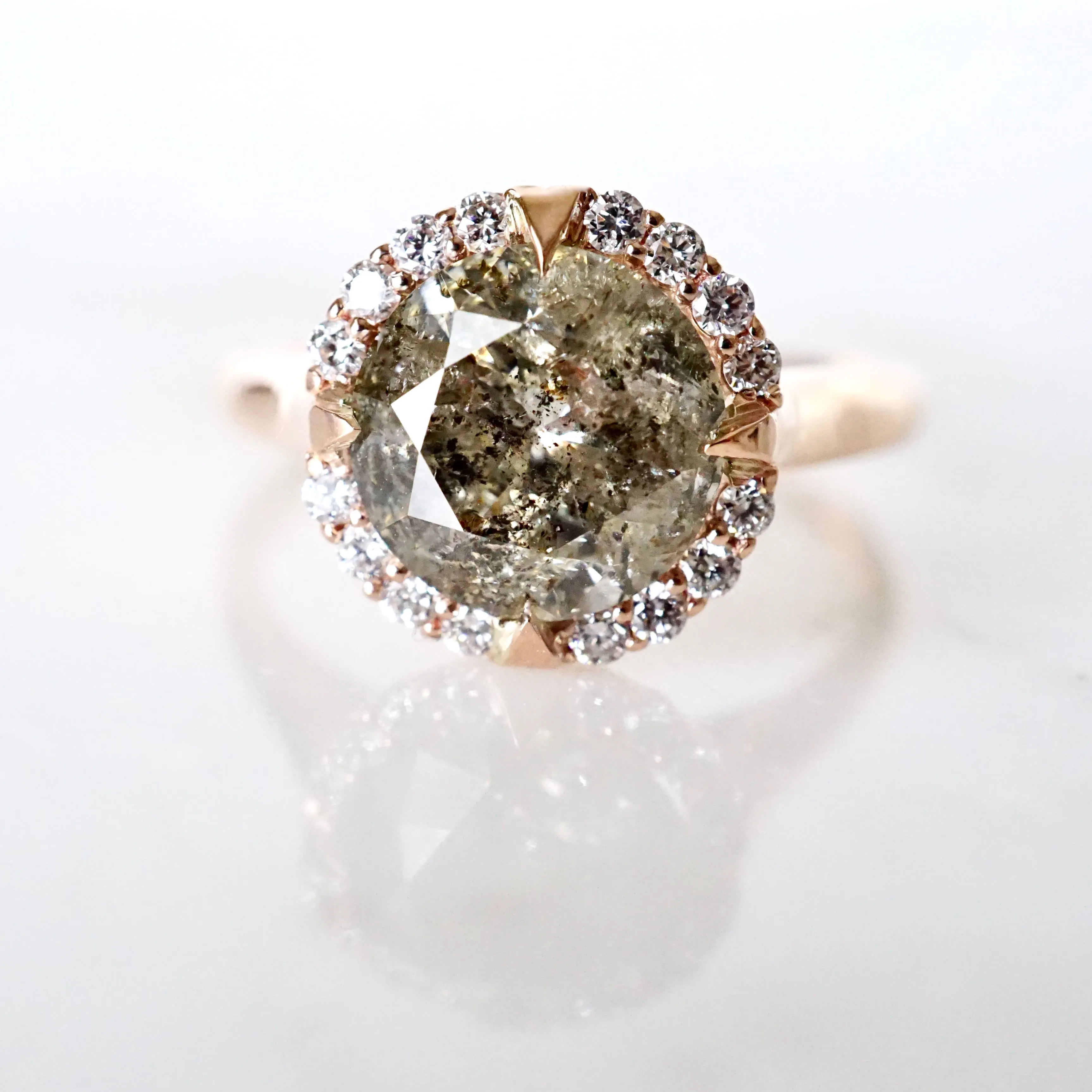 Salt and Pepper Diamond Halo Ring - 3 carat Diamond Compass Halo Engagement Ring - Designer 3-ct Rose Gold Ring