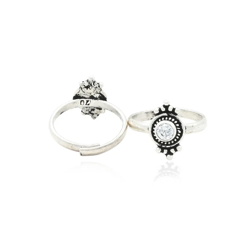 Silver Blossoming White Gem Toe Rings for Women