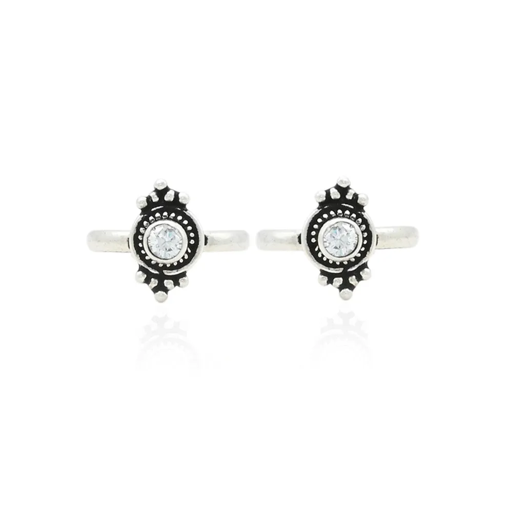 Silver Blossoming White Gem Toe Rings for Women