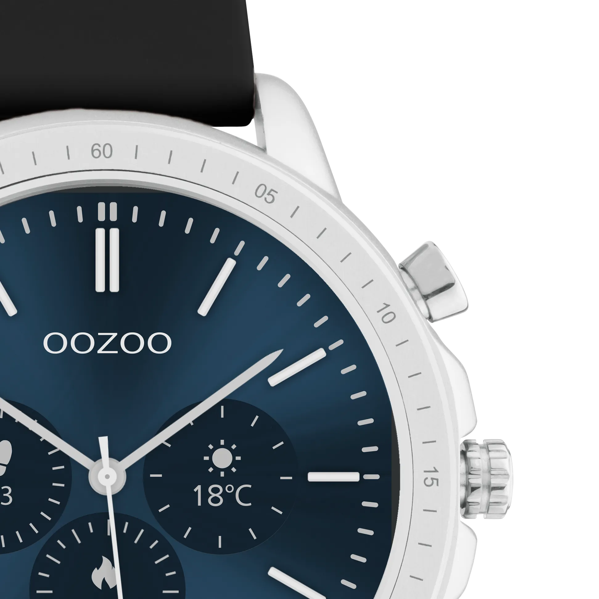 Silver coloured OOZOO smartwatch with black rubber strap - Q00300