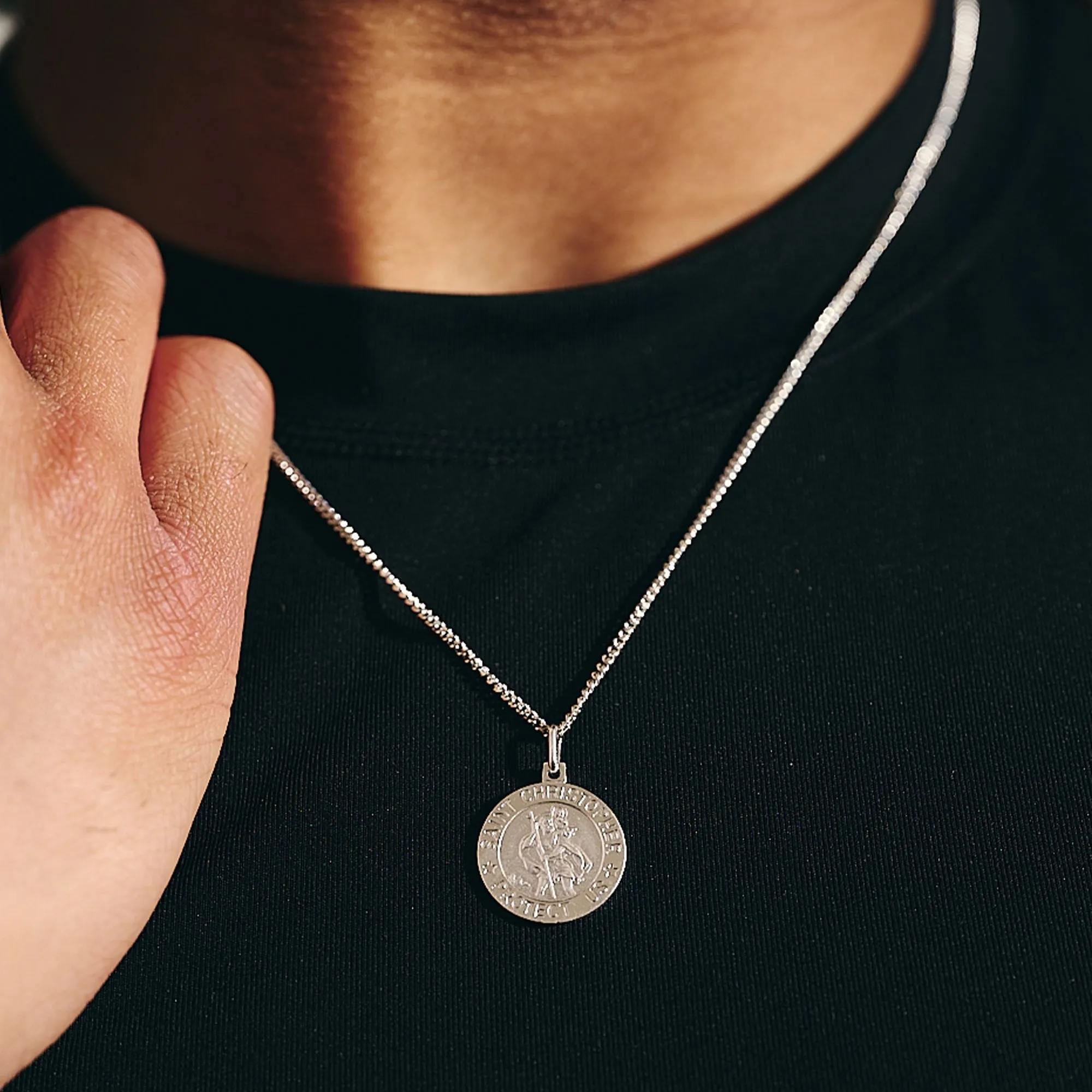 Silver 'Protect Us' St Christopher Necklace