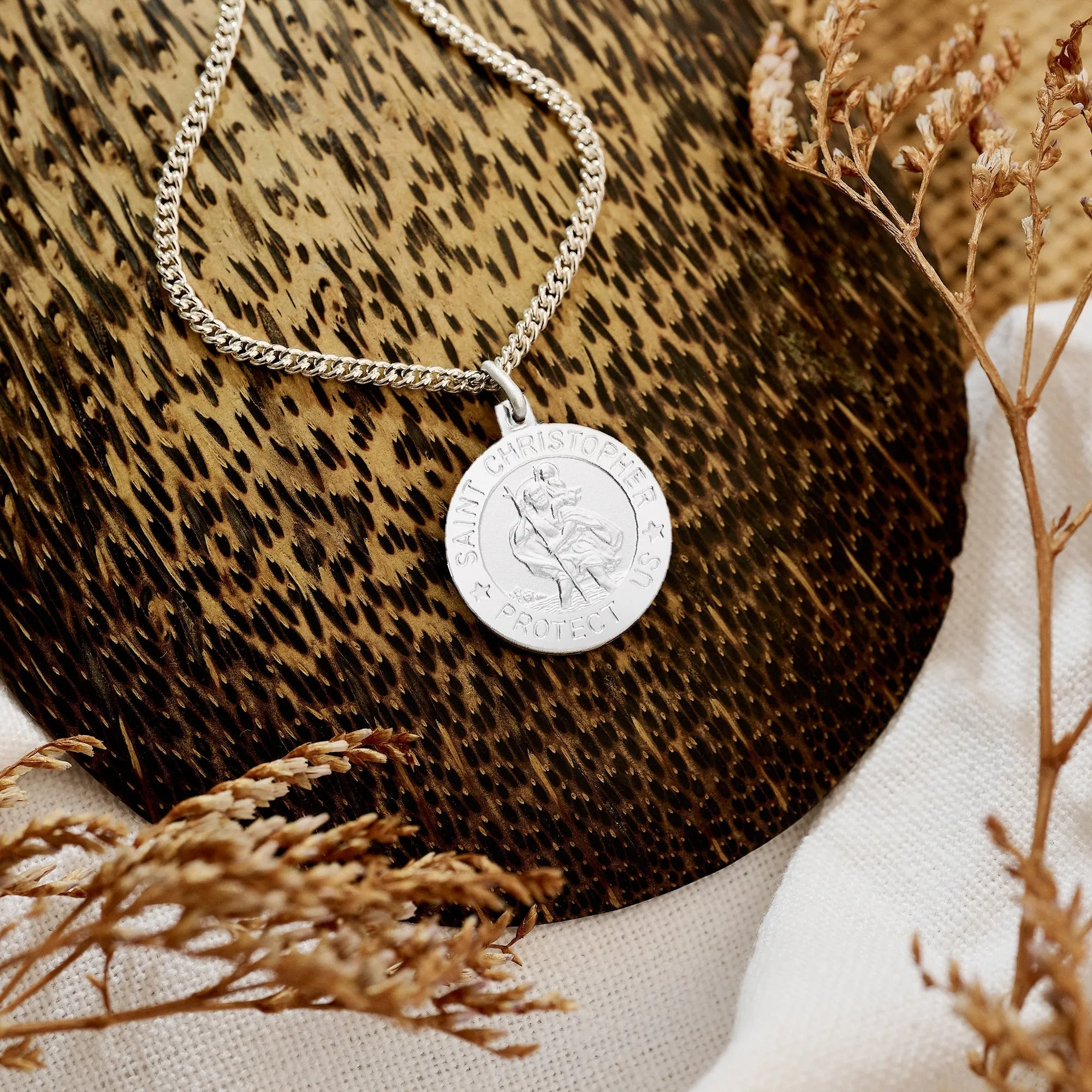 Silver 'Protect Us' St Christopher Necklace