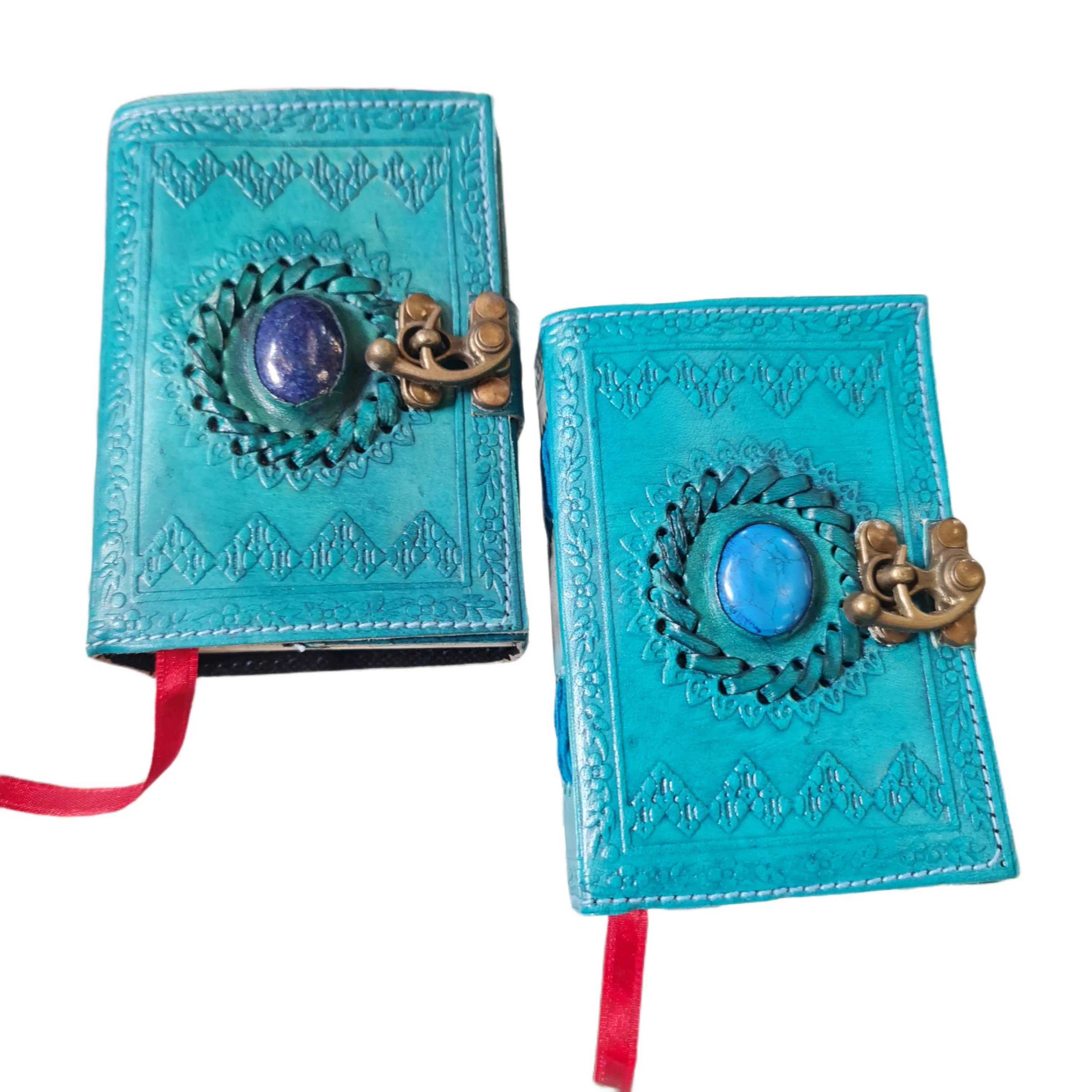 Stone Leather Etched Journal Turquoise or Blue Lapis Lazuli