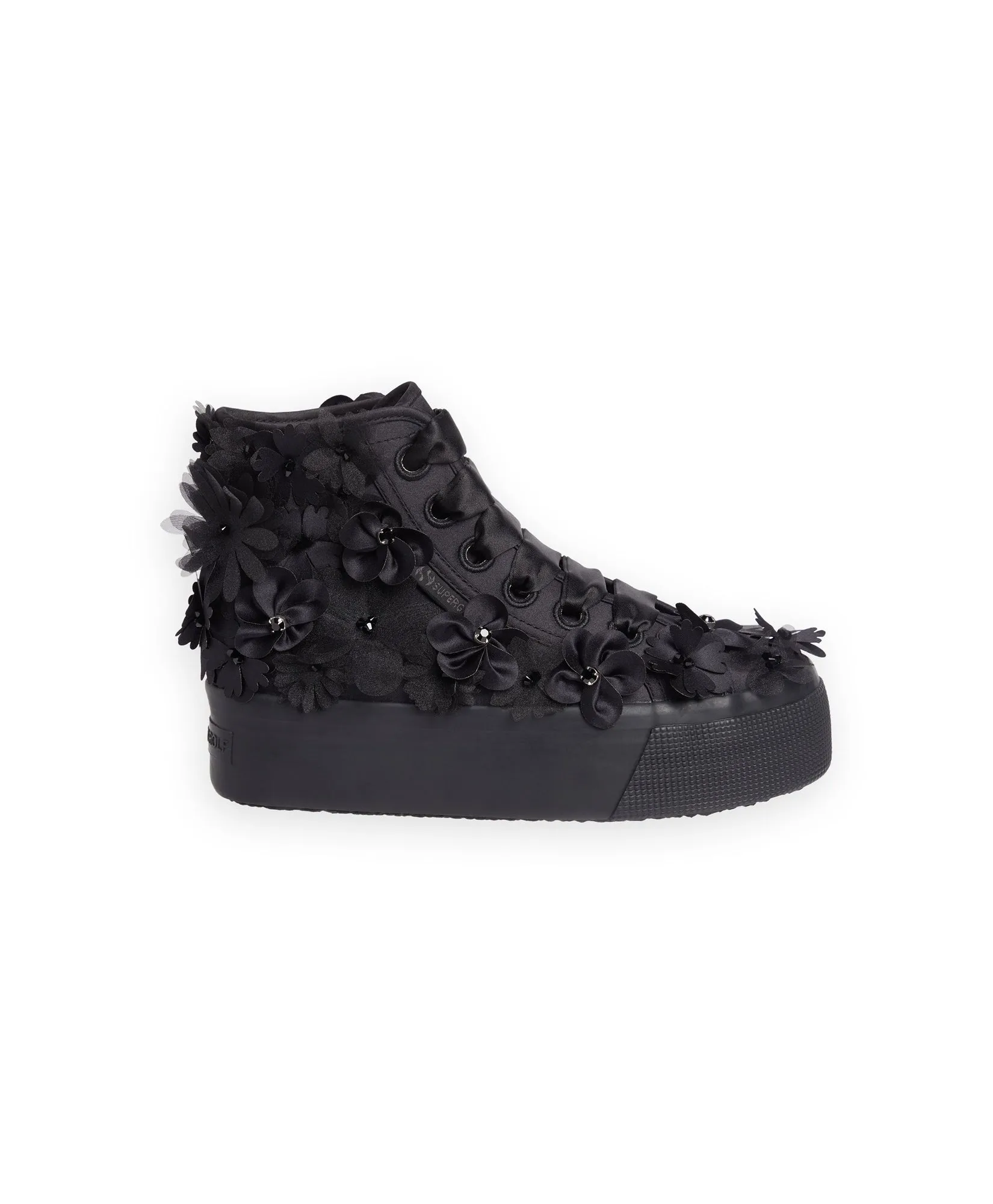 SUPERGA BLACK FLOWERS PLATFORM SNEAKER