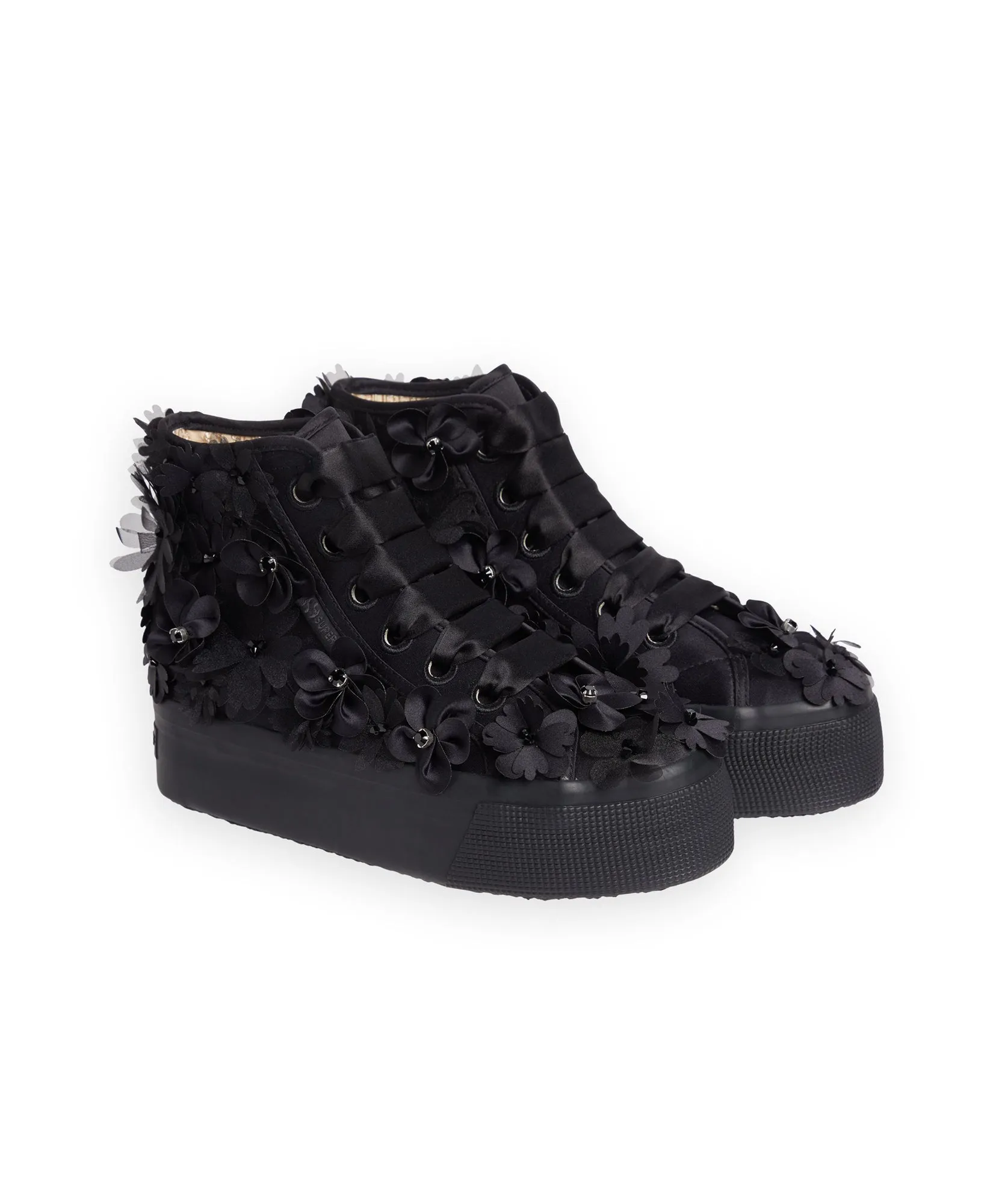 SUPERGA BLACK FLOWERS PLATFORM SNEAKER