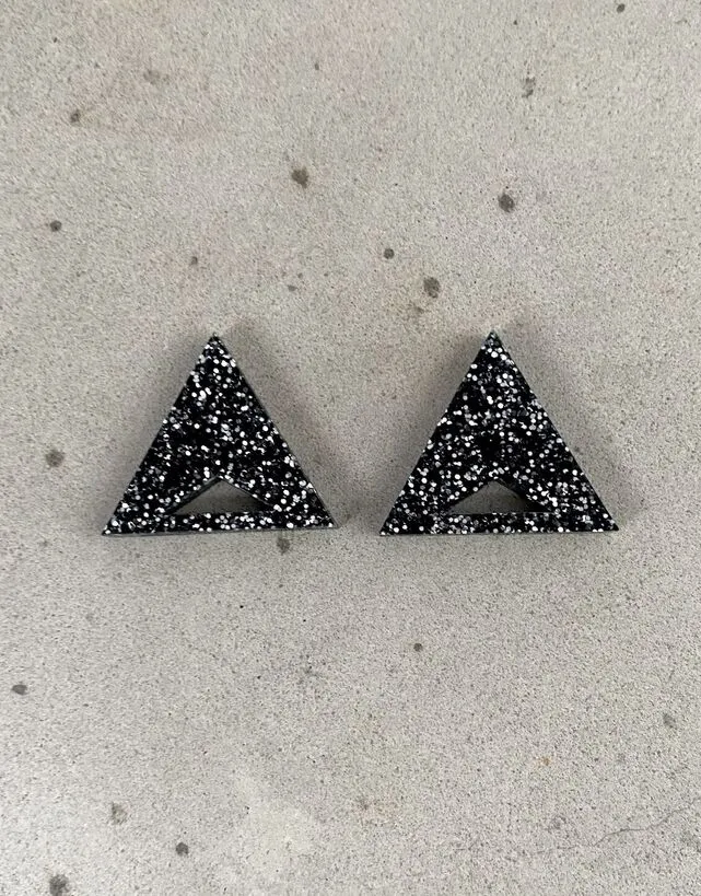 Triangle Earrings Black Glitter