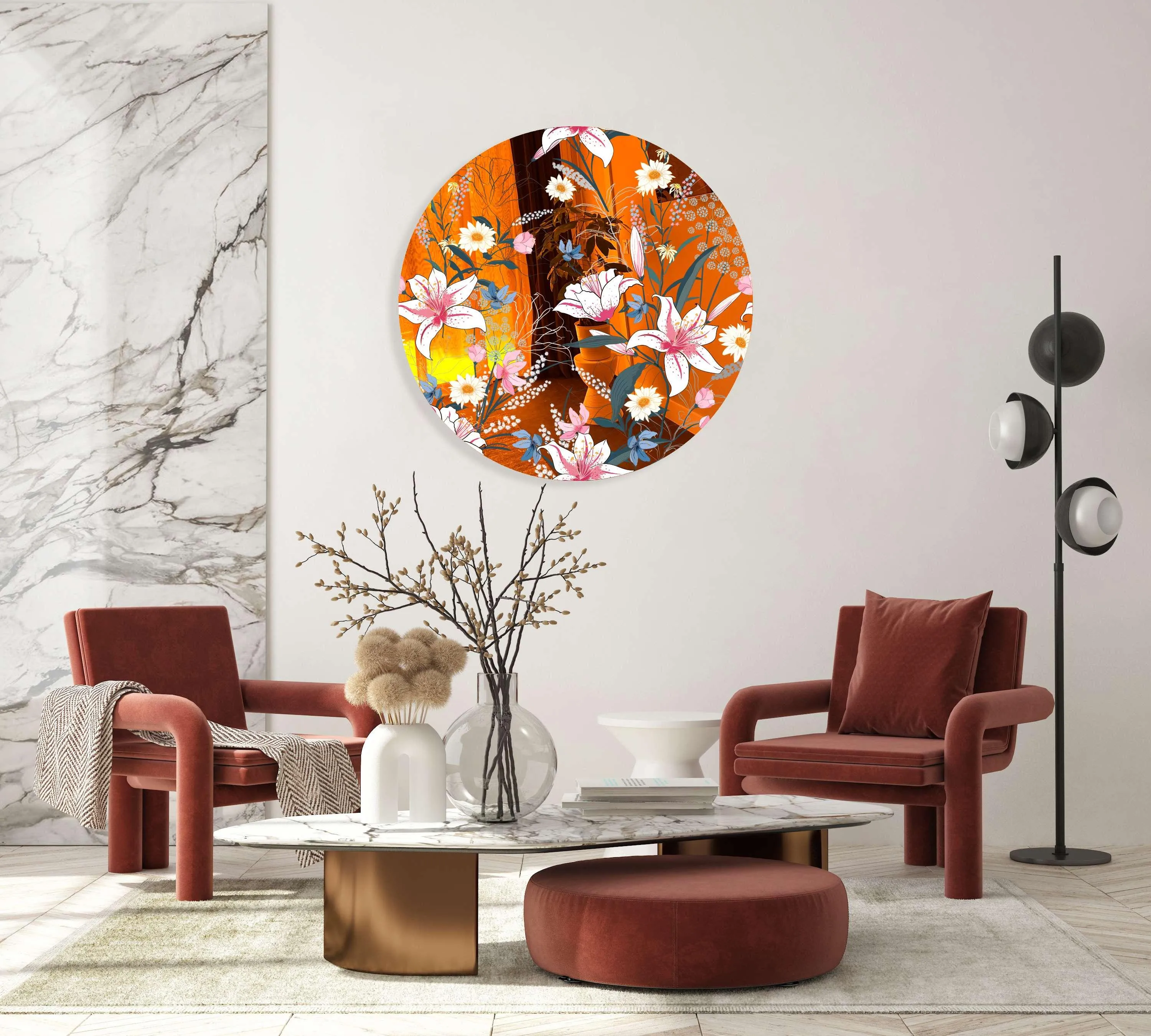 Tropical Botanical Motifs Printed Mirror Acrylic Circles