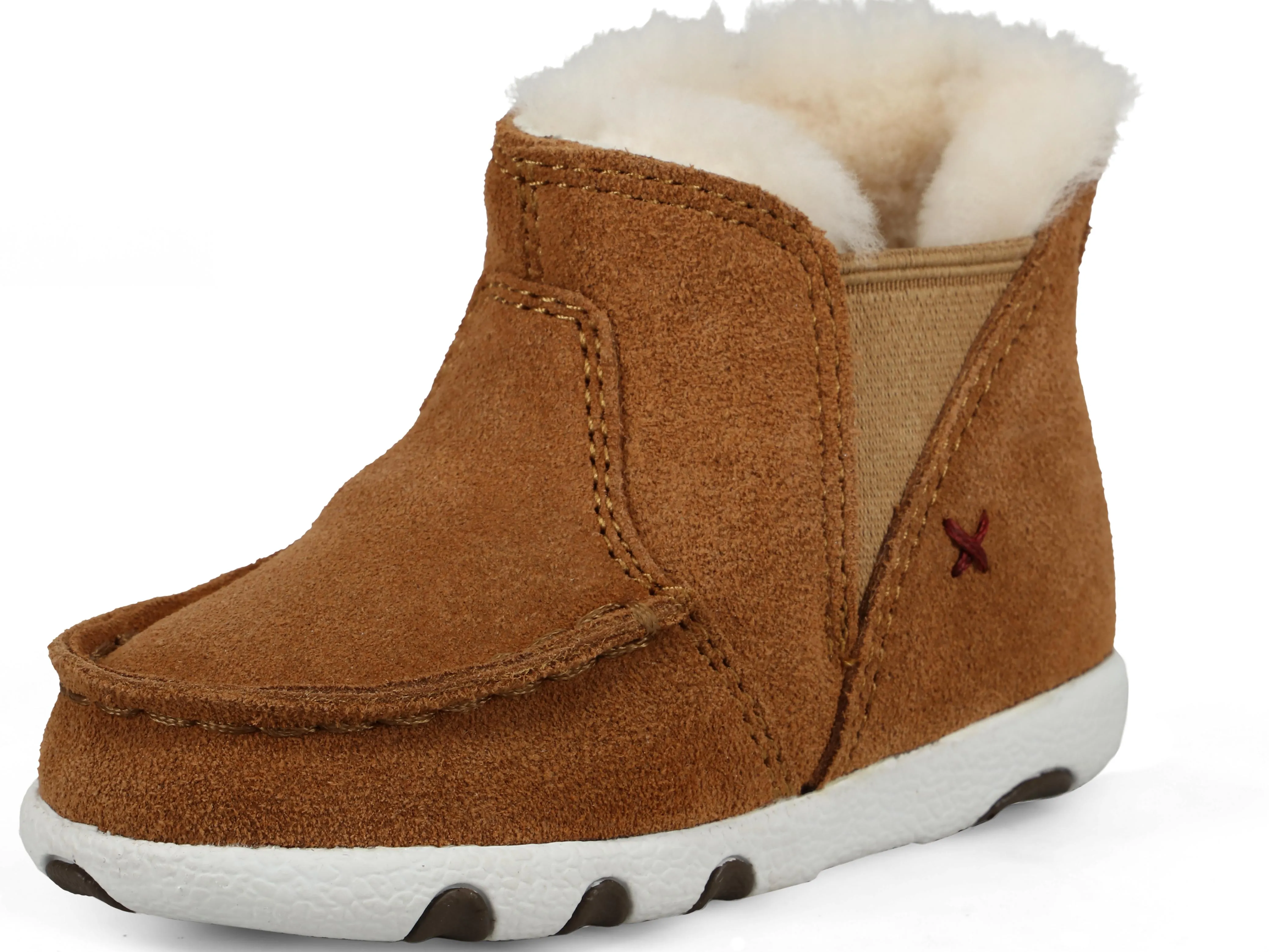 TWISTED X INFANT (ICA0021) CHUKKA DRIVING MOC SLIP-ON WITH FUR INSIDE-TAN SUEDE