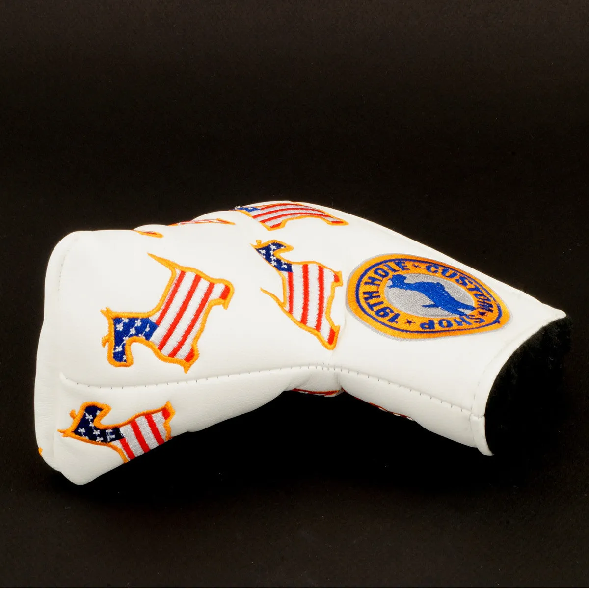 US Flag Dancing Scottie Dog Head Cover for Blade and Midsize Mallet Putter, White