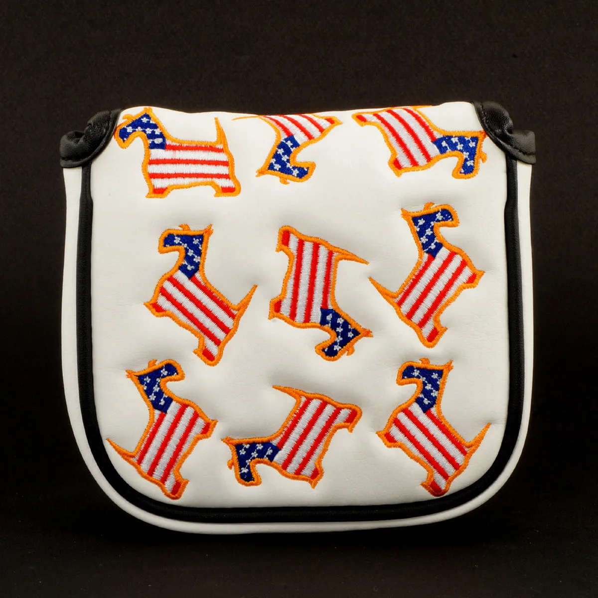 US Flag Dancing Scottie Dog Mallet Putter Head cover, White