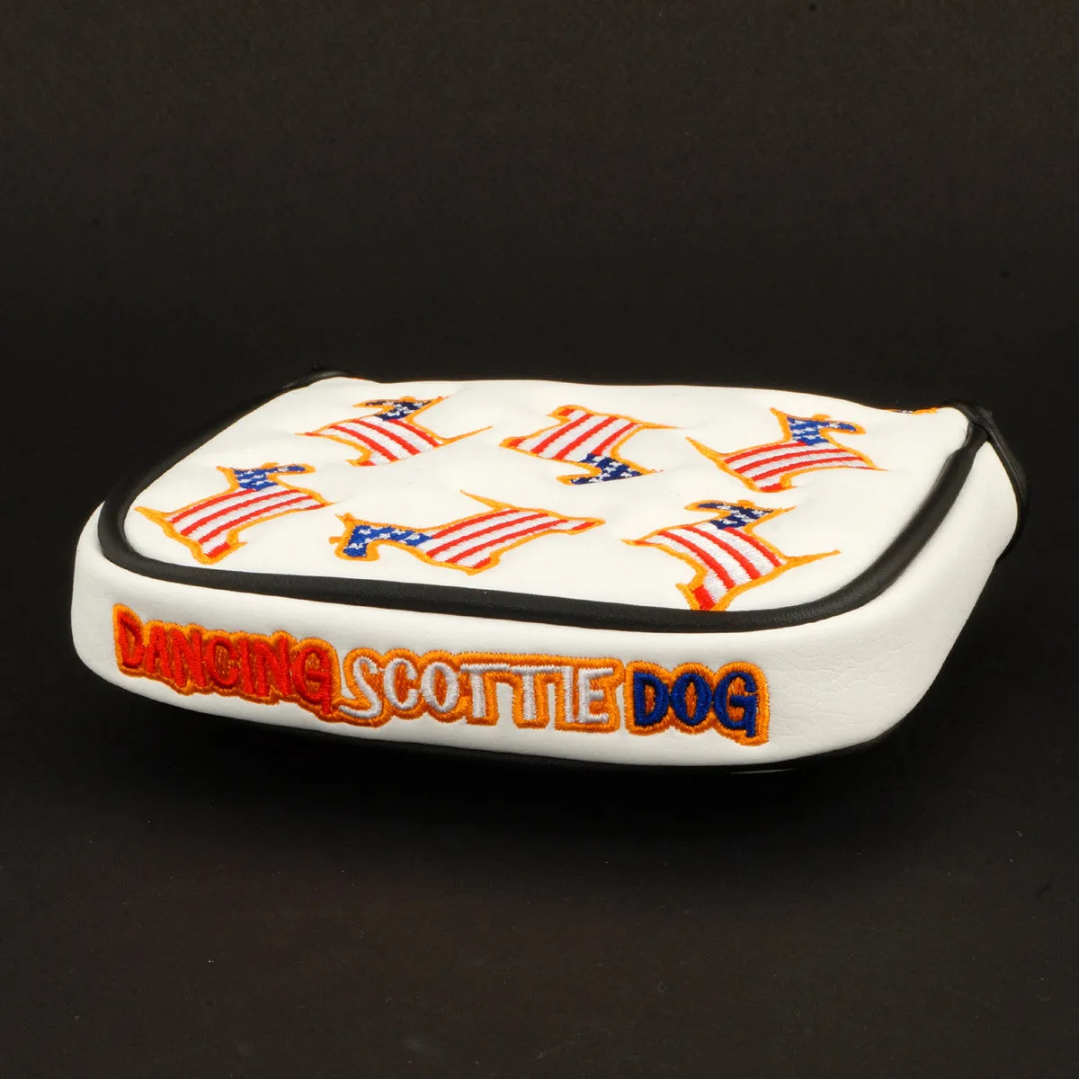 US Flag Dancing Scottie Dog Mallet Putter Head cover, White