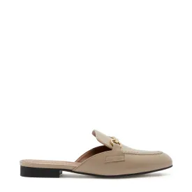 Vendôme Fleur taupe calfskin leather backless loafers